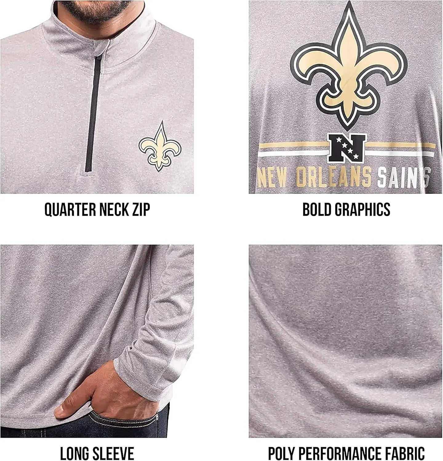 NFL Official Adults Super Soft Quarter Zip Long Sleeve T-Shirt