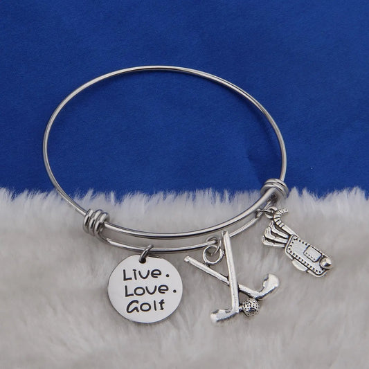 Golf Bracelet Live Love Golf Expandable Charm Bracelet Golf Jewelry Gift for Golf Lover/Golf Club/Golf Team(Silver)