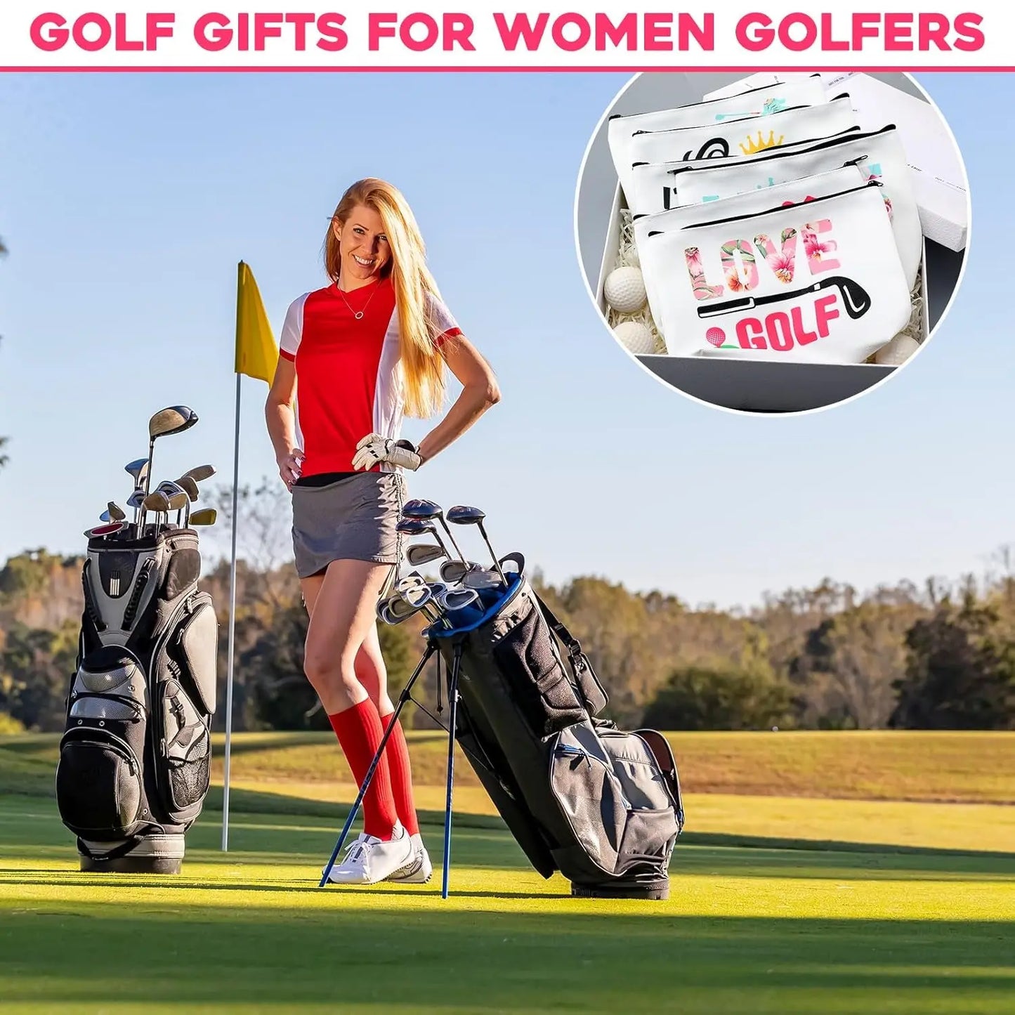 12 Pcs Golf Gifts for Women Female Cosmetic Bags Golfer Makeup Bag Canvas Toiletry Pouch with Zipper Accessories for Women Ladies Golf Lover Player Fans Birthday Gifts