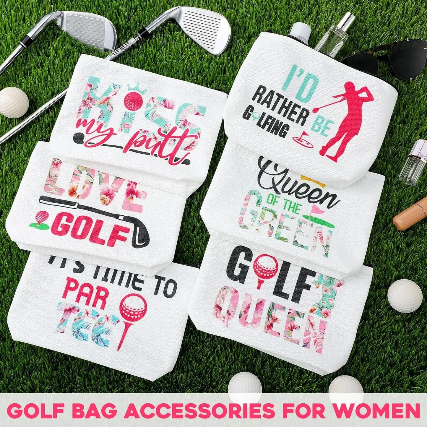 12 Pcs Golf Gifts for Women Female Cosmetic Bags Golfer Makeup Bag Canvas Toiletry Pouch with Zipper Accessories for Women Ladies Golf Lover Player Fans Birthday Gifts