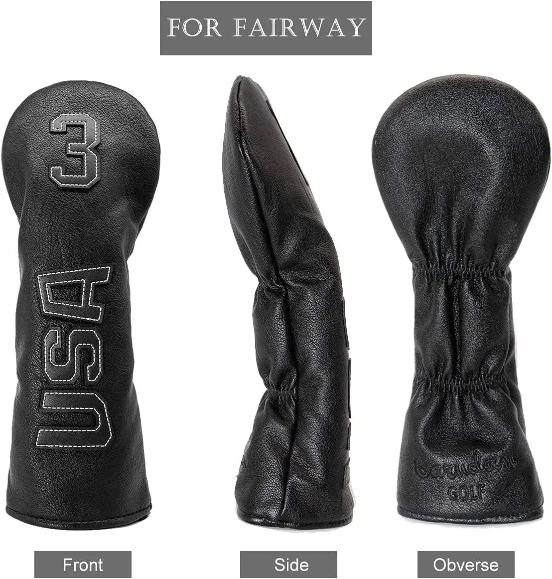 Taylormade, Titleist, Callaway Golf Driver & Fairway Wood Headcovers - Black Synthetic Leather, Thick, Cool, USA Made