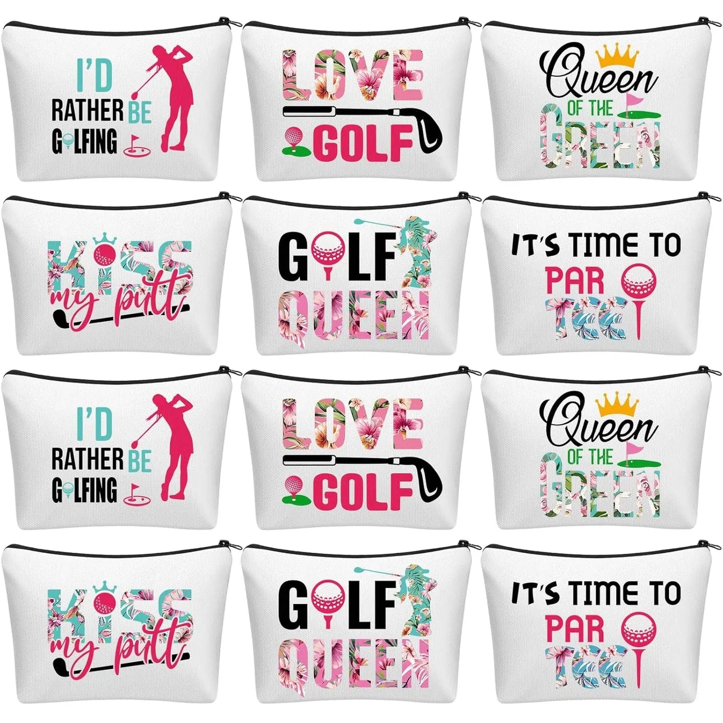 12 Pcs Golf Gifts for Women Female Cosmetic Bags Golfer Makeup Bag Canvas Toiletry Pouch with Zipper Accessories for Women Ladies Golf Lover Player Fans Birthday Gifts