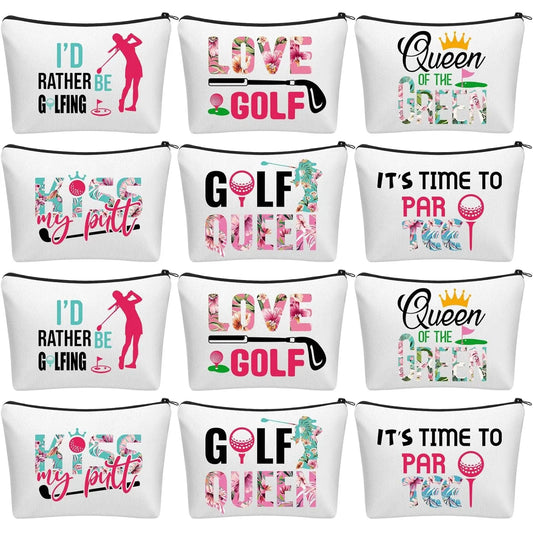 12 Pcs Golf Gifts for Women Female Cosmetic Bags Golfer Makeup Bag Canvas Toiletry Pouch with Zipper Accessories for Women Ladies Golf Lover Player Fans Birthday Gifts