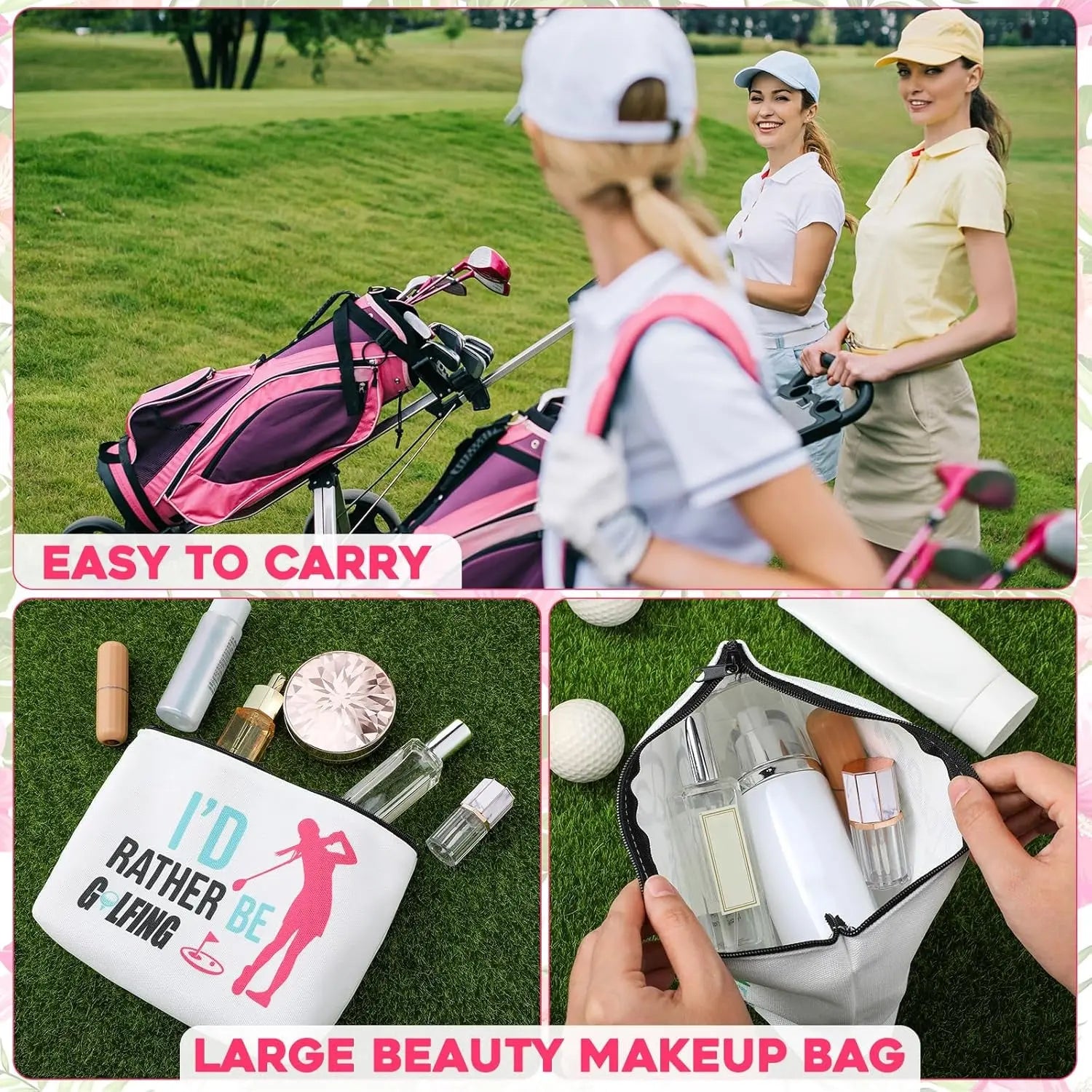12 Pcs Golf Gifts for Women Female Cosmetic Bags Golfer Makeup Bag Canvas Toiletry Pouch with Zipper Accessories for Women Ladies Golf Lover Player Fans Birthday Gifts