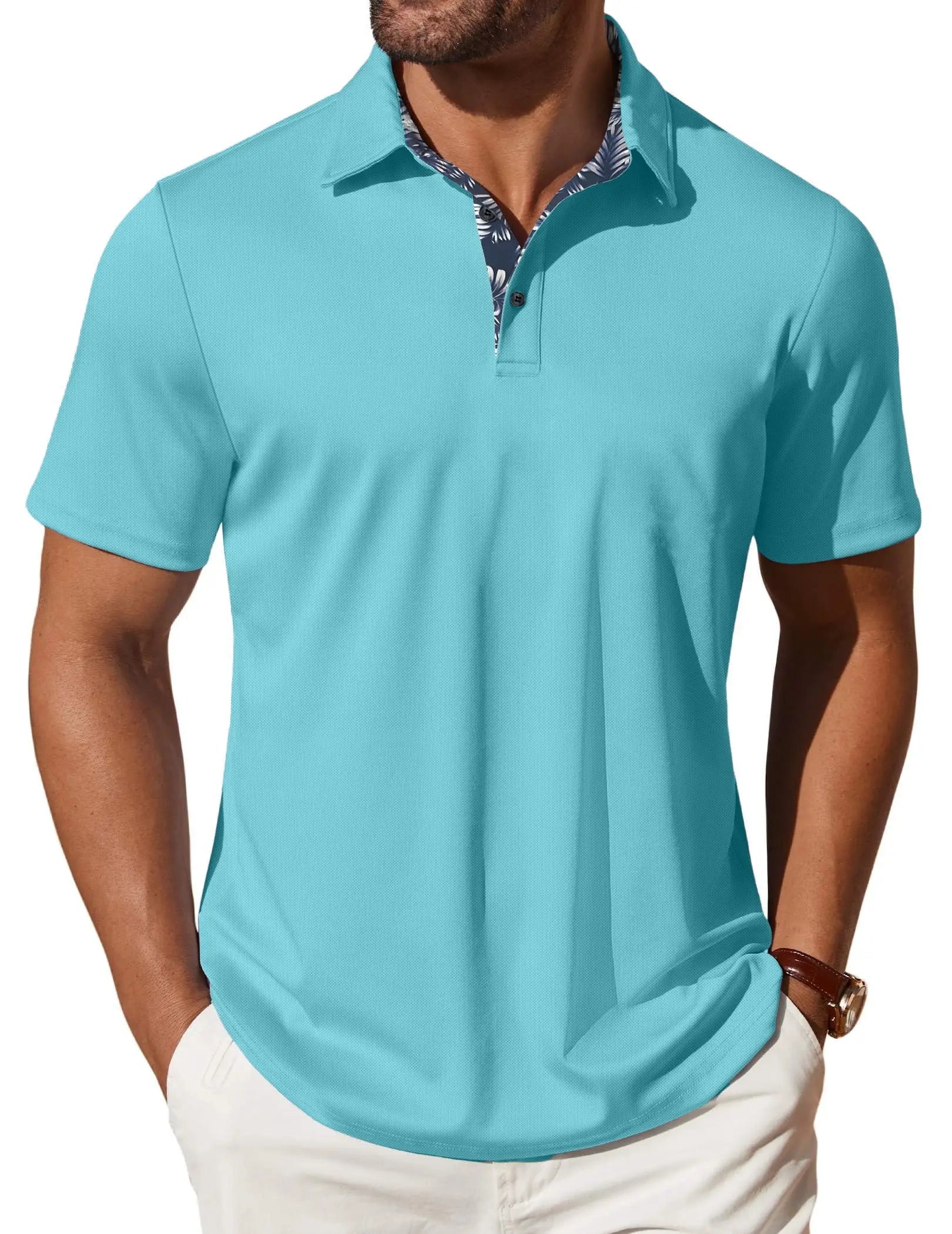 Polo Shirts for Men Short Sleeve Dry Fit Shirts Printed Collar Casual Golf Polo Shirts