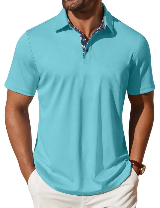 Polo Shirts for Men Short Sleeve Dry Fit Shirts Printed Collar Casual Golf Polo Shirts