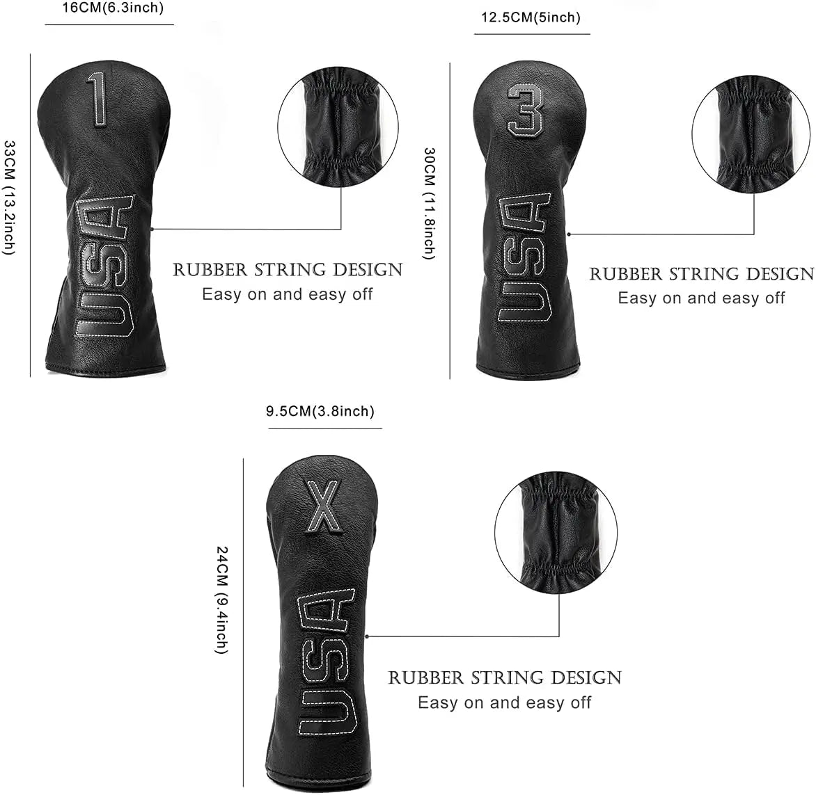 Taylormade, Titleist, Callaway Golf Driver & Fairway Wood Headcovers - Black Synthetic Leather, Thick, Cool, USA Made