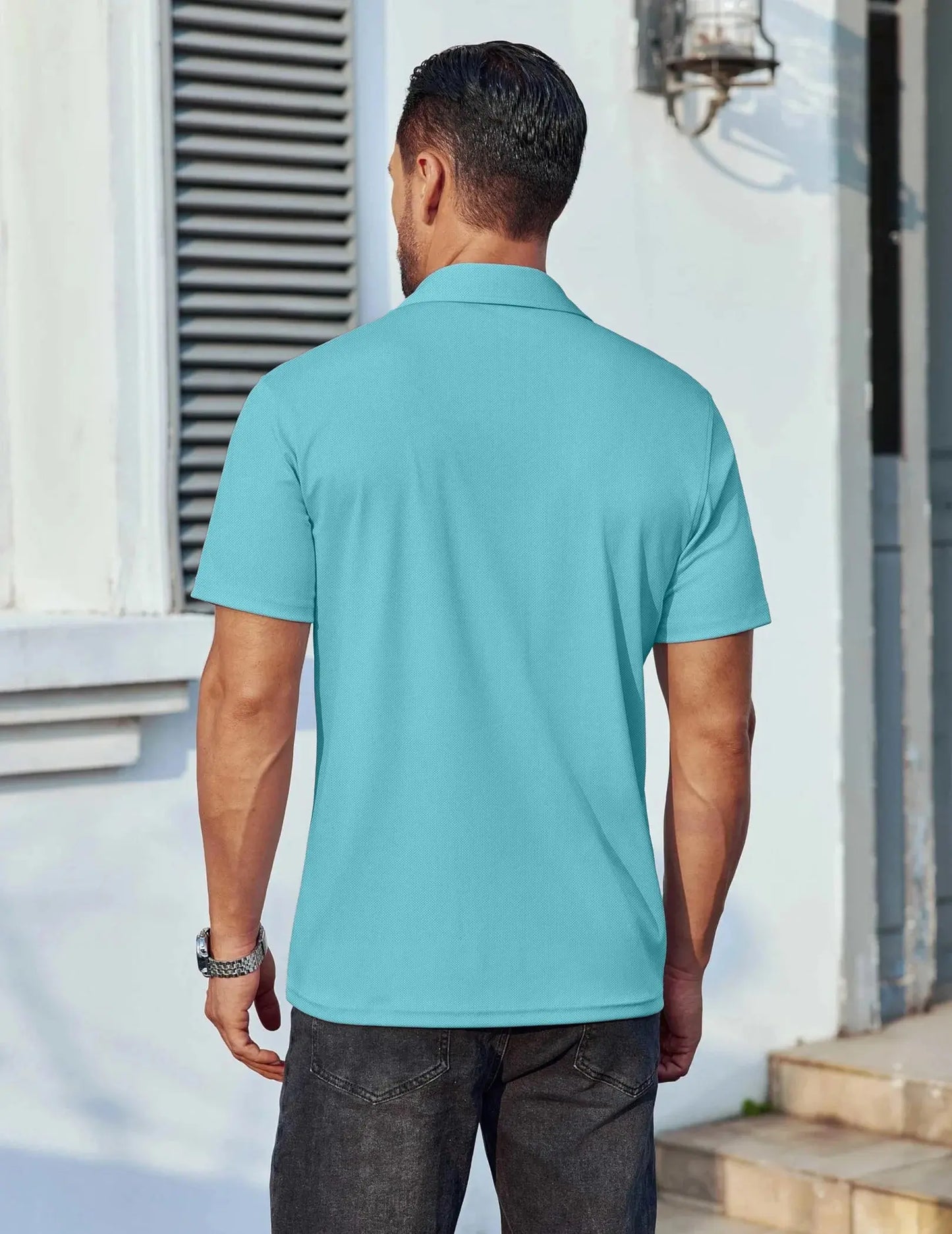 Polo Shirts for Men Short Sleeve Dry Fit Shirts Printed Collar Casual Golf Polo Shirts