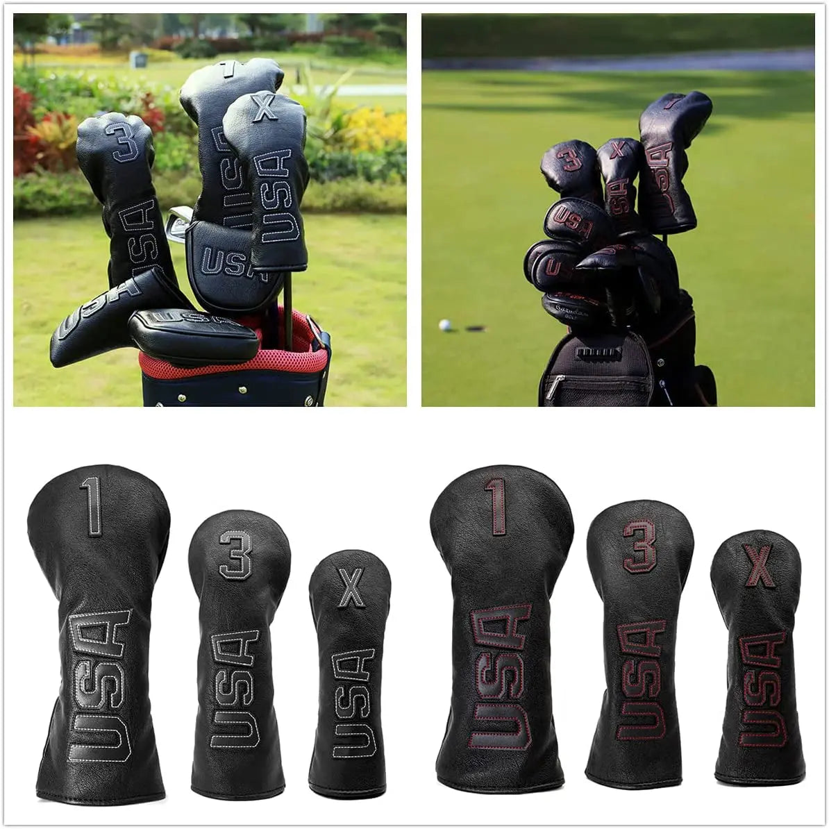 Taylormade, Titleist, Callaway Golf Driver & Fairway Wood Headcovers - Black Synthetic Leather, Thick, Cool, USA Made