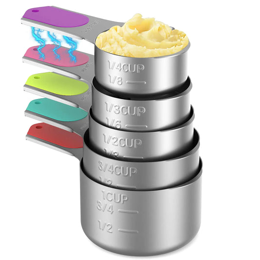 Minteem Magnetic Measuring Cups Set of 5 Stainless Steel Nesting Measuring Cups with Easy to Read Markings Kitchen Gadgets for Cooking & Baking - Kitchara